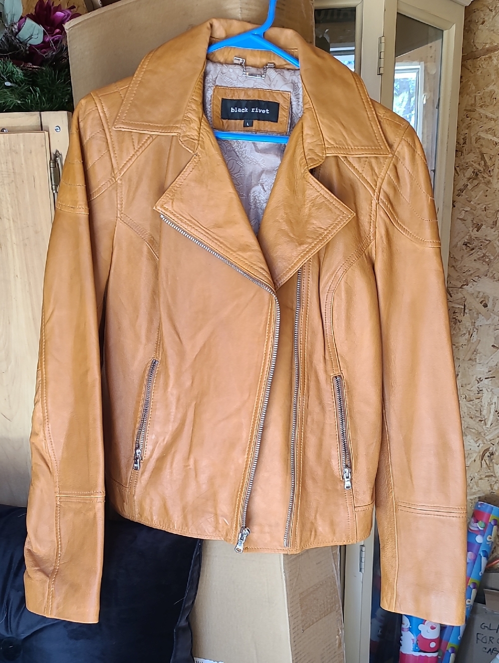 Black Rivet Women's Tan Leather Moto Jacket